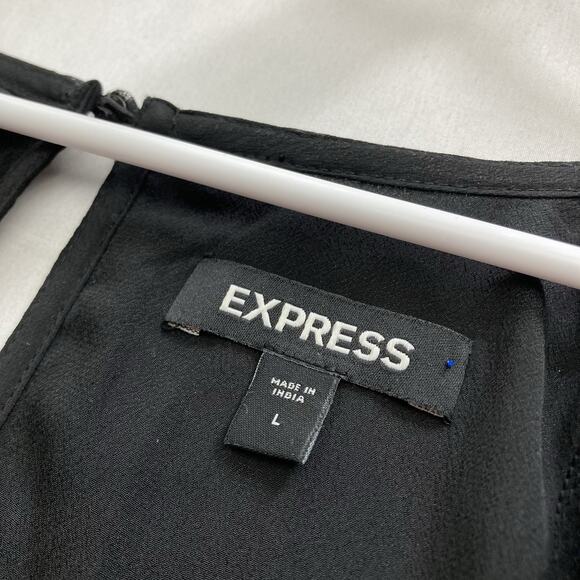 Express Women's Y2K Black‎ Silver Sparkle Dress Size L Going Out Witchy Metallic - Picture 5 of 11